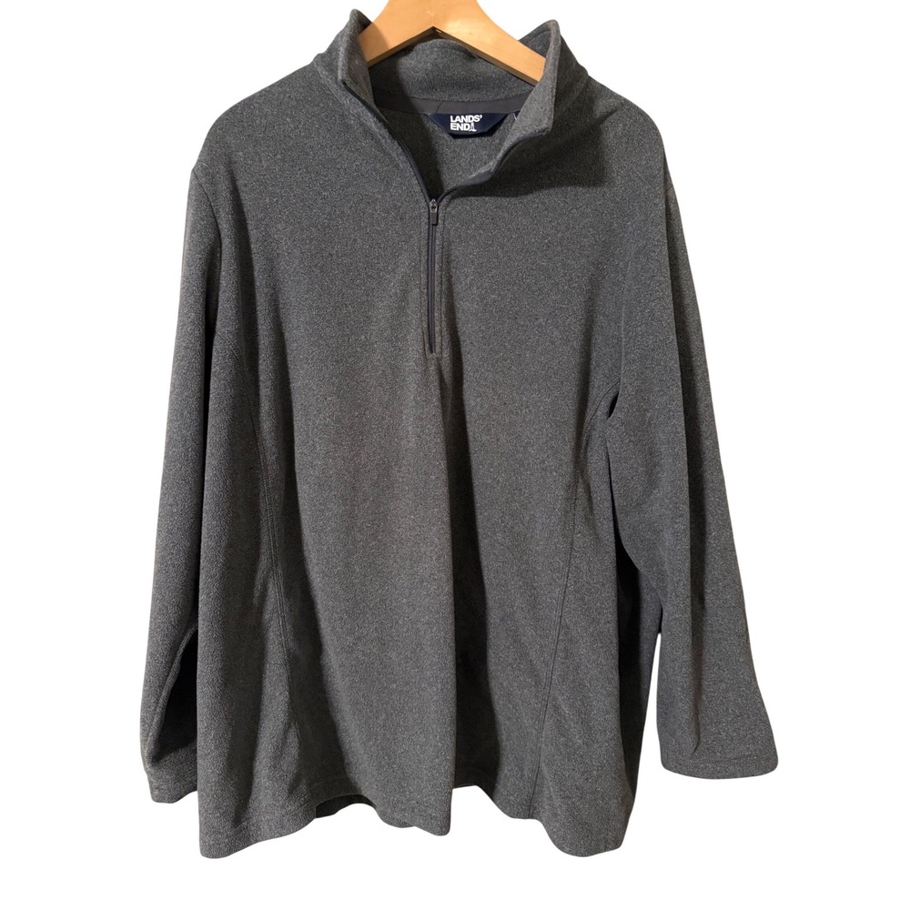 Lands End Mens 3X Gray Fleece Quarter Zip Pullover Mock Neck Sweater
